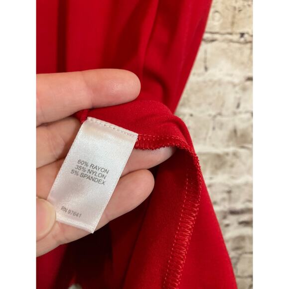 J. Jill Midi Dress Womens Medium Cherry Red Exaggerated Puff Sleeves Stretch - Picture 13 of 14